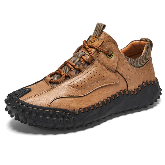 Men’s Vintage Leather Hiking Shoes – Genuine Leather, Orthopedic Arch Support, Wide Toe Box, Waterproof, Breathable, Hand-Sewn, Non-Slip, Lightweight Shoes for Driving & Walking