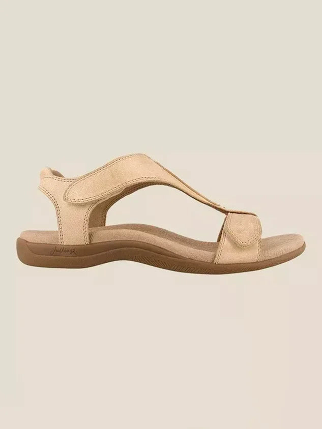 Women's Adjustable Leather Retro Solid Color Casual Portable Sandals