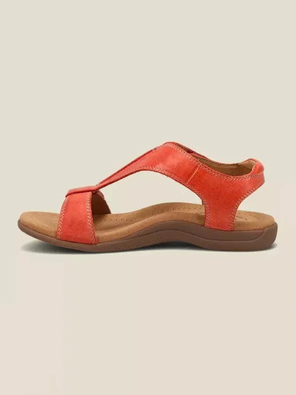 Women's Adjustable Leather Retro Solid Color Casual Portable Sandals