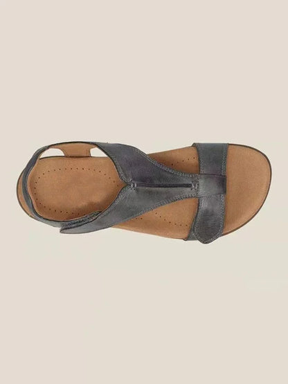 Women's Adjustable Leather Retro Solid Color Casual Portable Sandals