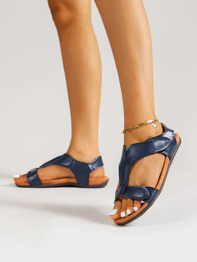 Women's Adjustable Leather Retro Solid Color Casual Portable Sandals