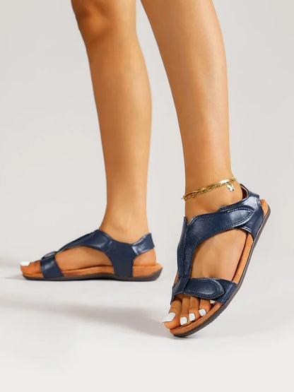 Women's Adjustable Leather Retro Solid Color Casual Portable Sandals