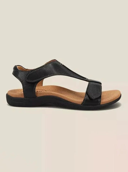 Women's Adjustable Leather Retro Solid Color Casual Portable Sandals