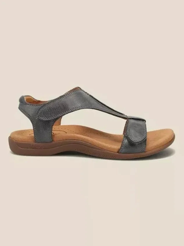 Women's Adjustable Leather Retro Solid Color Casual Portable Sandals