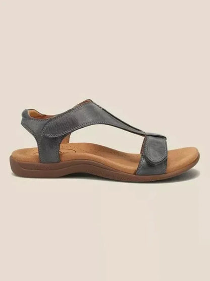 Women's Adjustable Leather Retro Solid Color Casual Portable Sandals