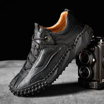 Men’s Vintage Leather Hiking Shoes – Genuine Leather, Orthopedic Arch Support, Wide Toe Box, Waterproof, Breathable, Hand-Sewn, Non-Slip, Lightweight Shoes for Driving & Walking