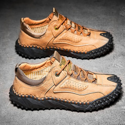 Men’s Vintage Leather Hiking Shoes – Genuine Leather, Orthopedic Arch Support, Wide Toe Box, Waterproof, Breathable, Hand-Sewn, Non-Slip, Lightweight Shoes for Driving & Walking