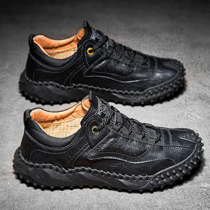 Men’s Vintage Leather Hiking Shoes – Genuine Leather, Orthopedic Arch Support, Wide Toe Box, Waterproof, Breathable, Hand-Sewn, Non-Slip, Lightweight Shoes for Driving & Walking