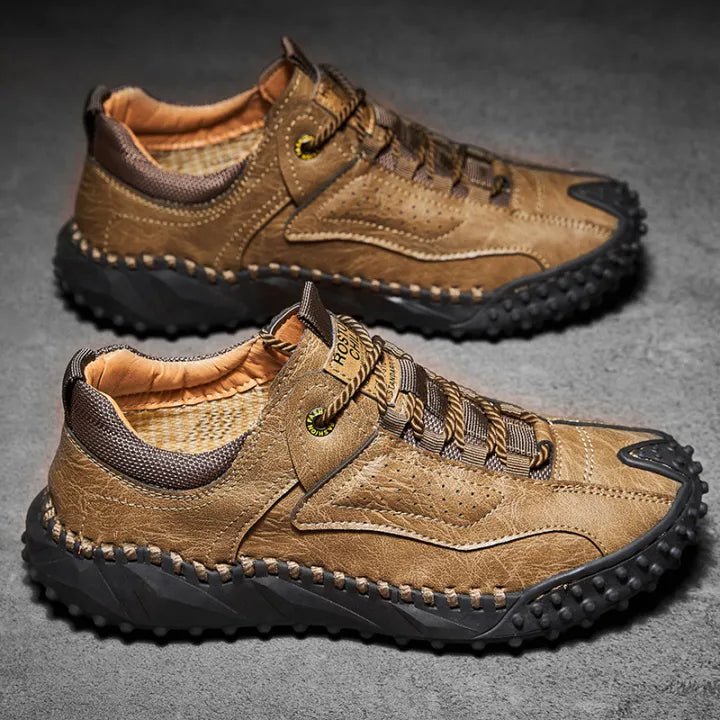 Men’s Vintage Leather Hiking Shoes – Genuine Leather, Orthopedic Arch Support, Wide Toe Box, Waterproof, Breathable, Hand-Sewn, Non-Slip, Lightweight Shoes for Driving & Walking