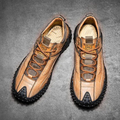 Men’s Vintage Leather Hiking Shoes – Genuine Leather, Orthopedic Arch Support, Wide Toe Box, Waterproof, Breathable, Hand-Sewn, Non-Slip, Lightweight Shoes for Driving & Walking