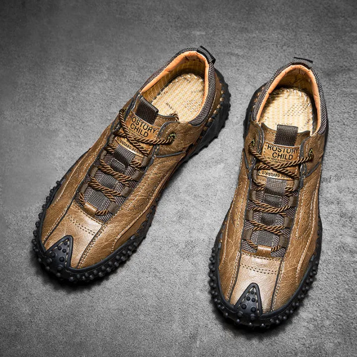 Men’s Vintage Leather Hiking Shoes – Genuine Leather, Orthopedic Arch Support, Wide Toe Box, Waterproof, Breathable, Hand-Sewn, Non-Slip, Lightweight Shoes for Driving & Walking