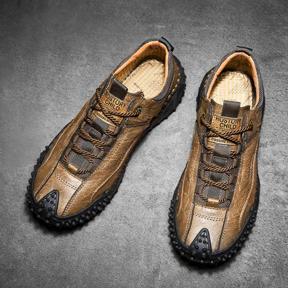 Men’s Vintage Leather Hiking Shoes – Genuine Leather, Orthopedic Arch Support, Wide Toe Box, Waterproof, Breathable, Hand-Sewn, Non-Slip, Lightweight Shoes for Driving & Walking