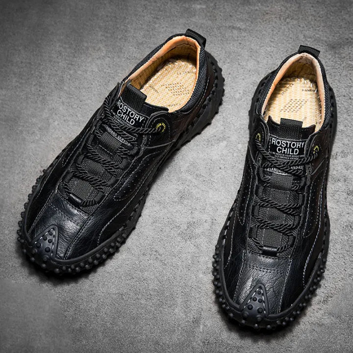 Men’s Vintage Leather Hiking Shoes – Genuine Leather, Orthopedic Arch Support, Wide Toe Box, Waterproof, Breathable, Hand-Sewn, Non-Slip, Lightweight Shoes for Driving & Walking