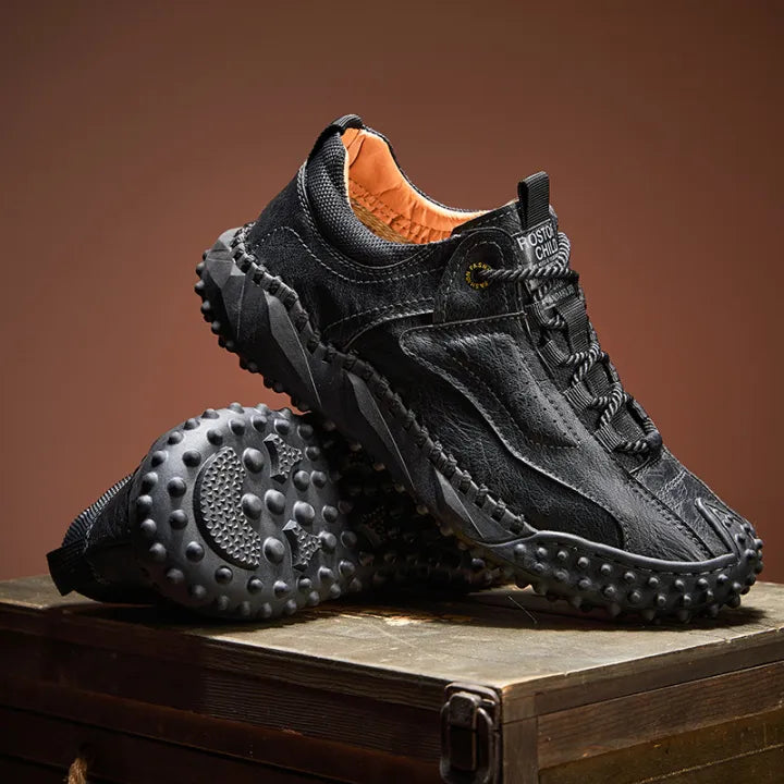 Men’s Vintage Leather Hiking Shoes – Genuine Leather, Orthopedic Arch Support, Wide Toe Box, Waterproof, Breathable, Hand-Sewn, Non-Slip, Lightweight Shoes for Driving & Walking