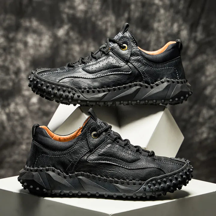 Men’s Vintage Leather Hiking Shoes – Genuine Leather, Orthopedic Arch Support, Wide Toe Box, Waterproof, Breathable, Hand-Sewn, Non-Slip, Lightweight Shoes for Driving & Walking