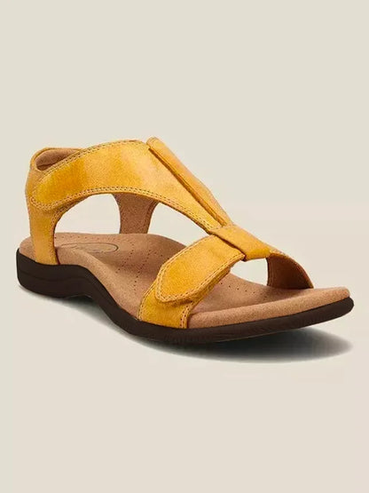 Women's Adjustable Leather Retro Solid Color Casual Portable Sandals